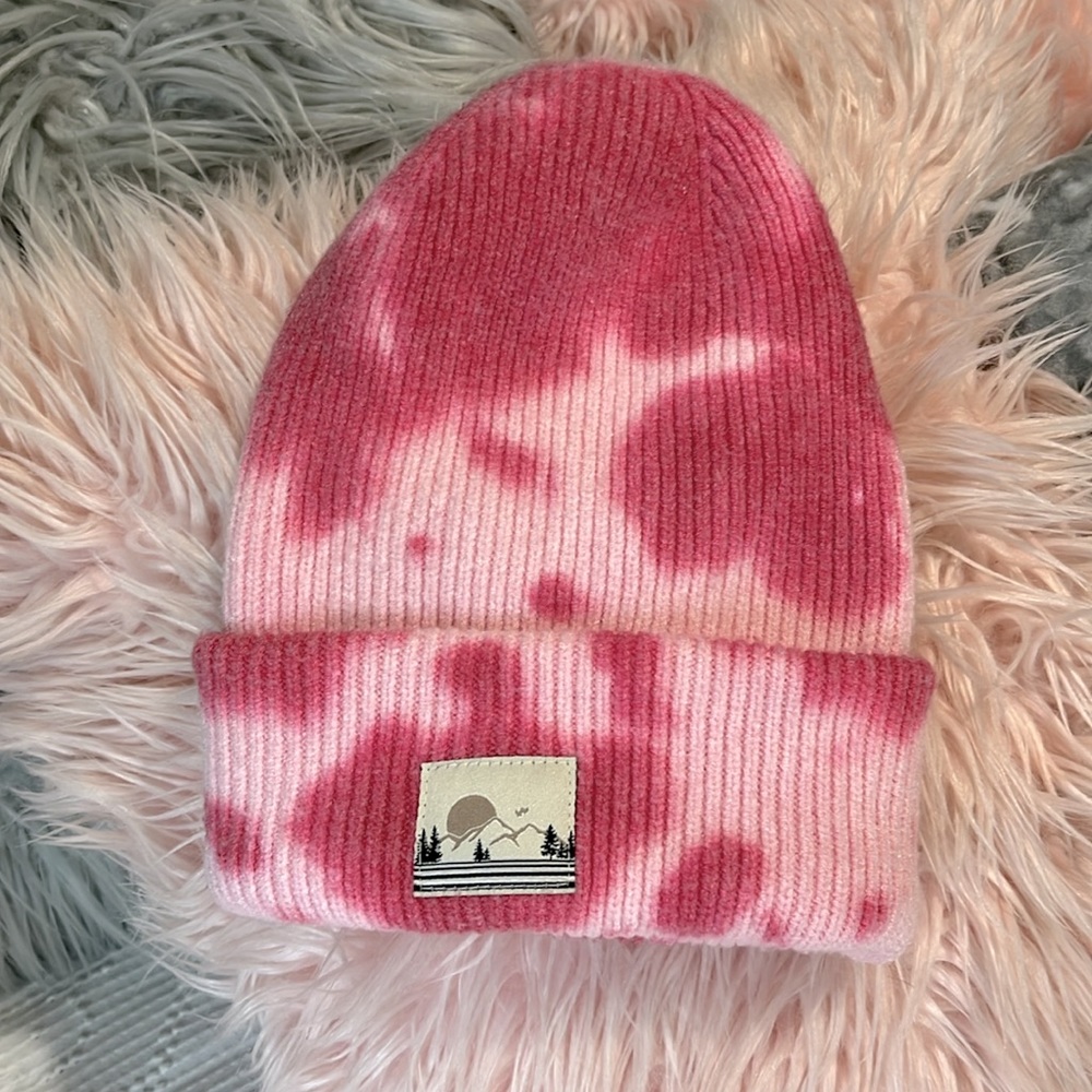 Comfy Pink Tie Dye Beanie Warm Winter Cap Ski Snow Hat Womens